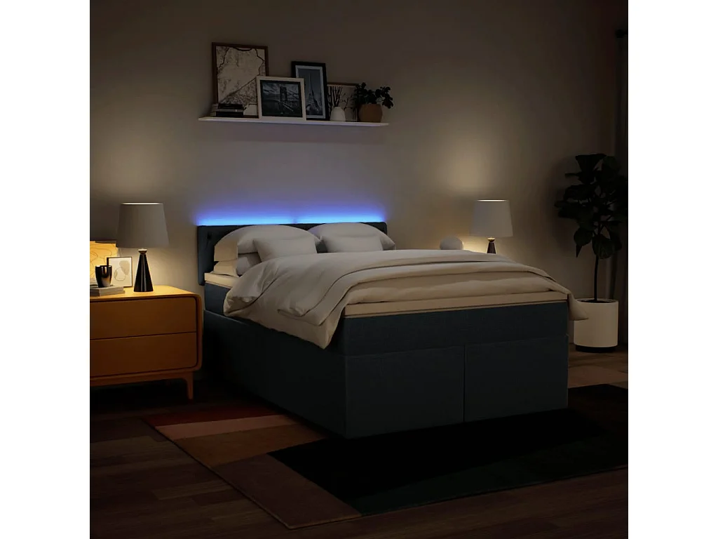 Boxspringbett mit Matratze Blau 160x200 cm Stoff