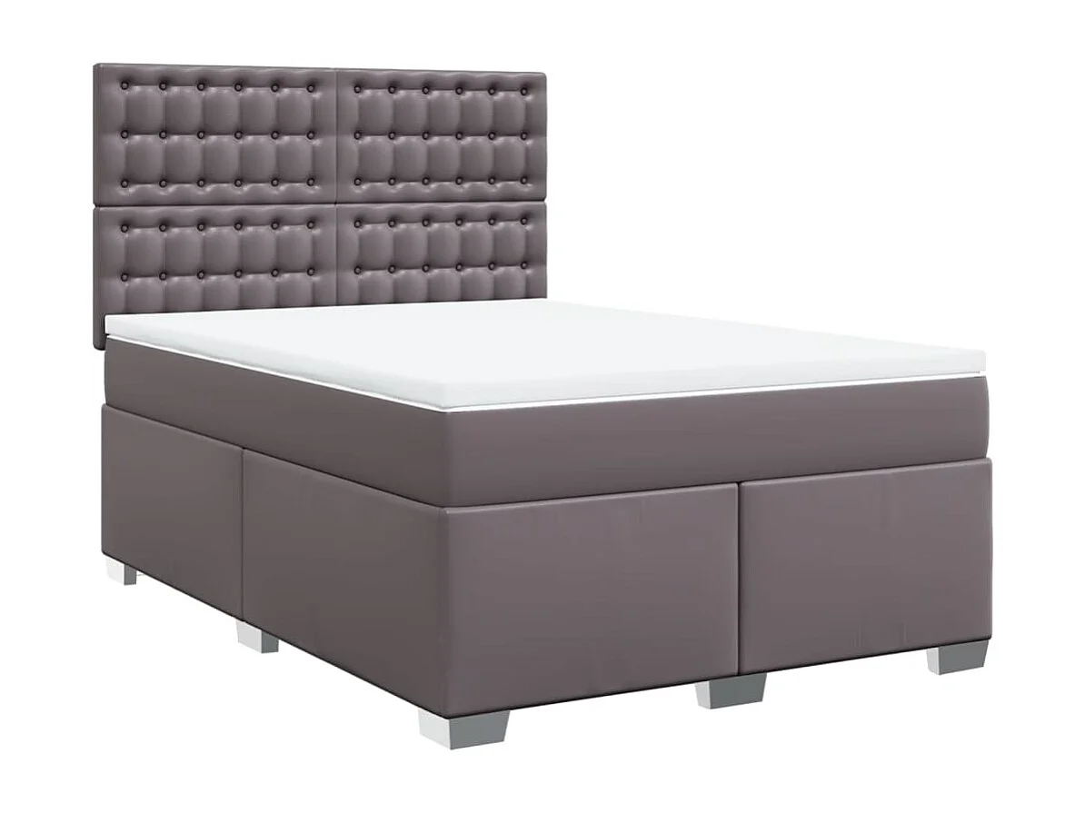 Cama com molas/colchão 140x200 cm couro artificial cinzento