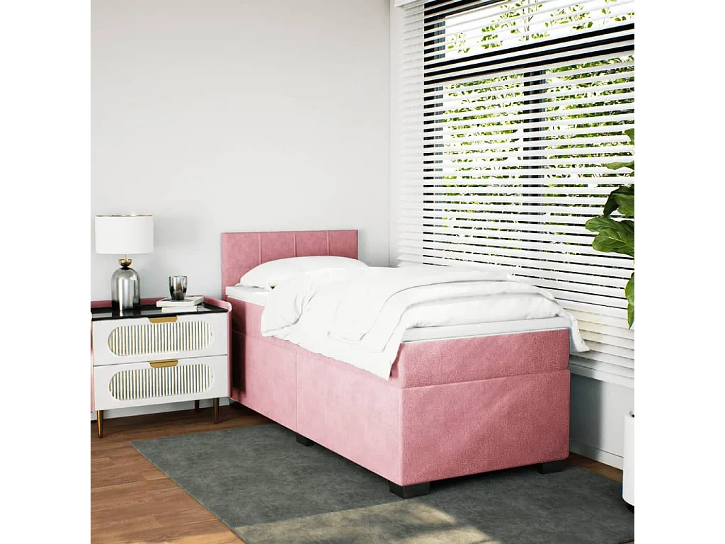 Cama box spring con colchón terciopelo rosa 80x200 cm