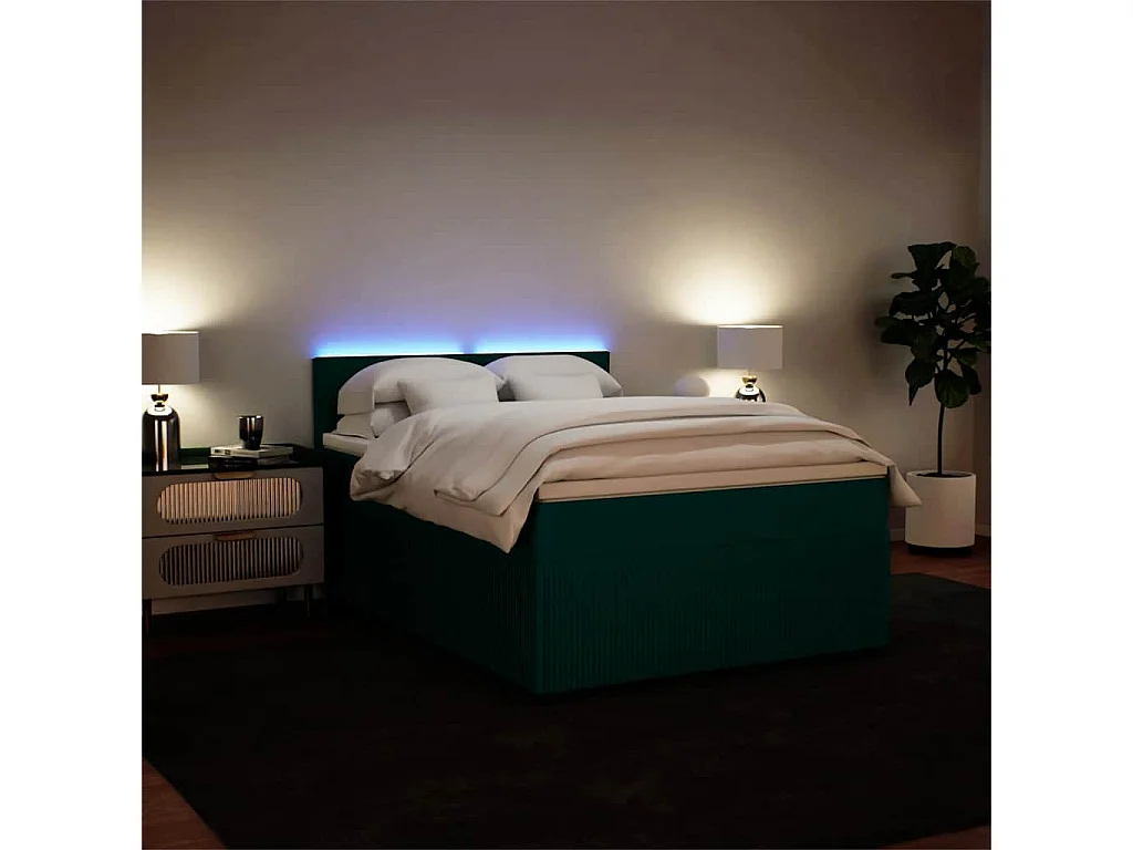 Giroletto a Molle con Materasso Verde Scuro 160x200 cm Velluto