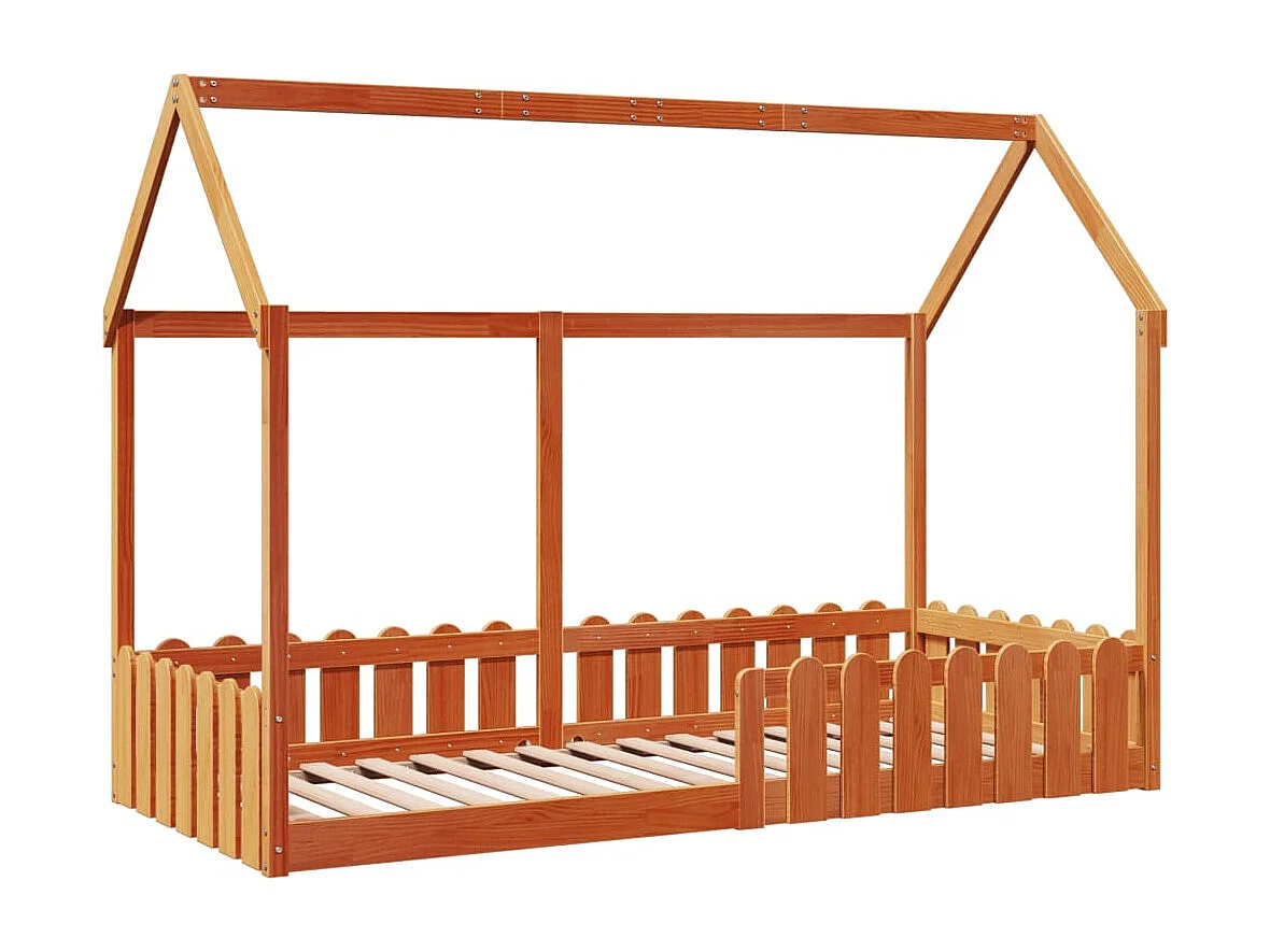 Kinderbett Hausbett Wachsbraun 90x190 cm Massivholz Kiefer