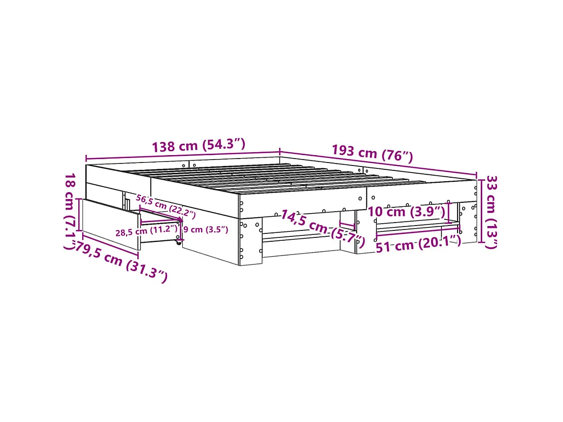 Cadre de lit sans matelas gris béton 135x190 cm bois ingénierie
