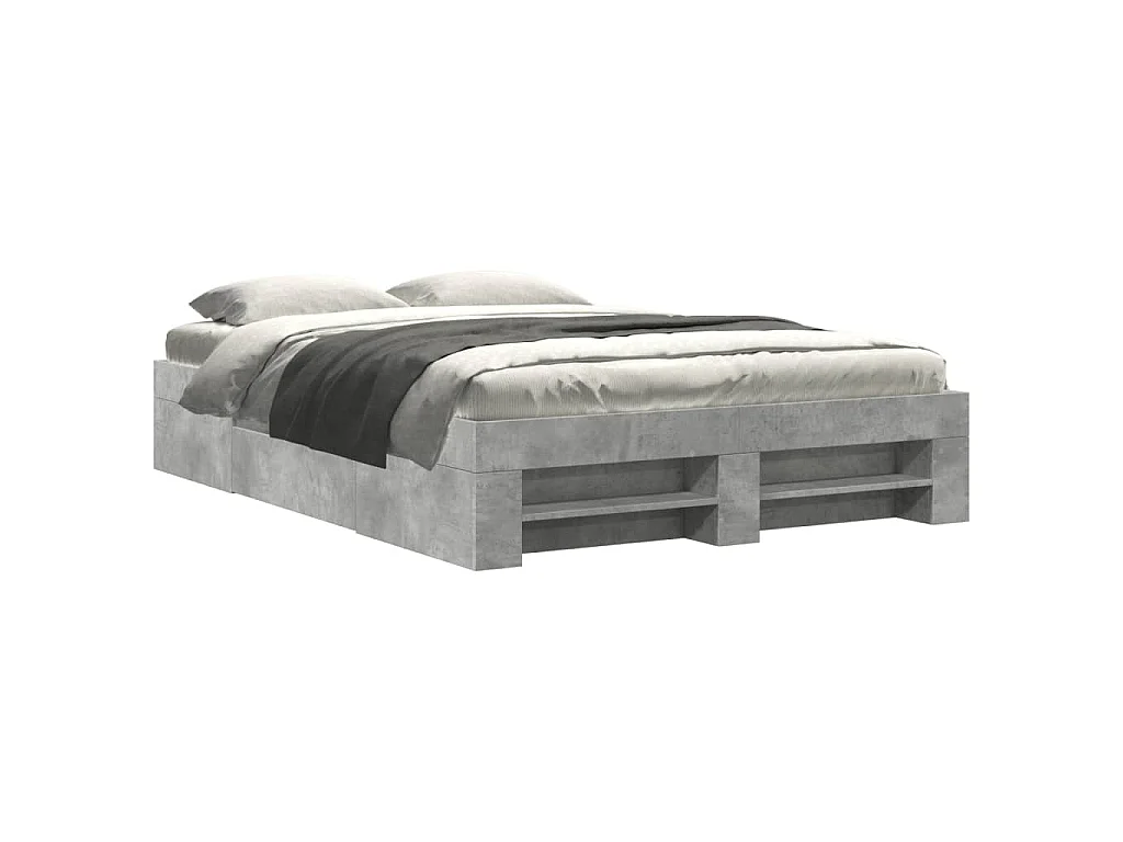Cadre de lit sans matelas gris béton 135x190 cm bois ingénierie