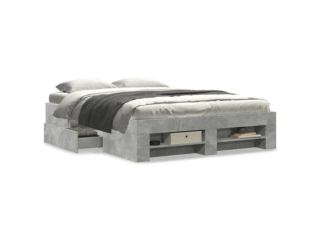 Cadre de lit sans matelas gris béton 135x190 cm bois ingénierie