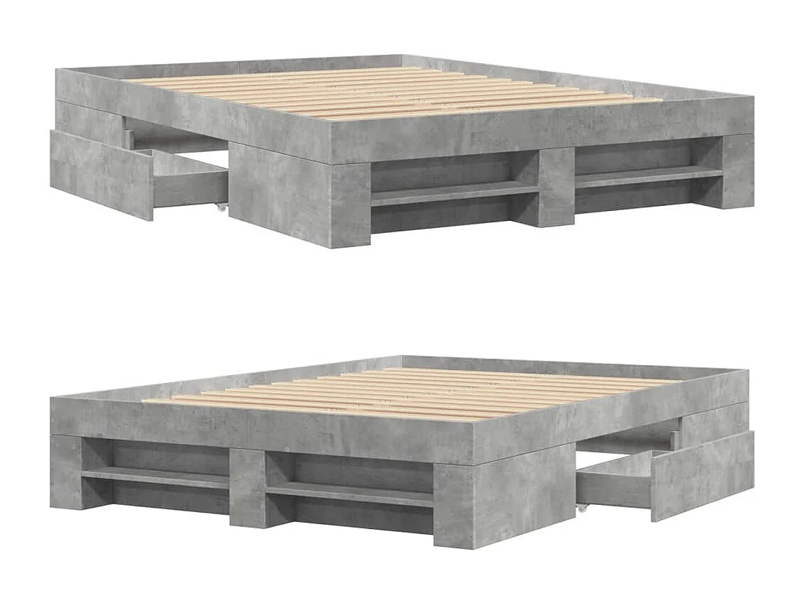Cadre de lit sans matelas gris béton 135x190 cm bois ingénierie