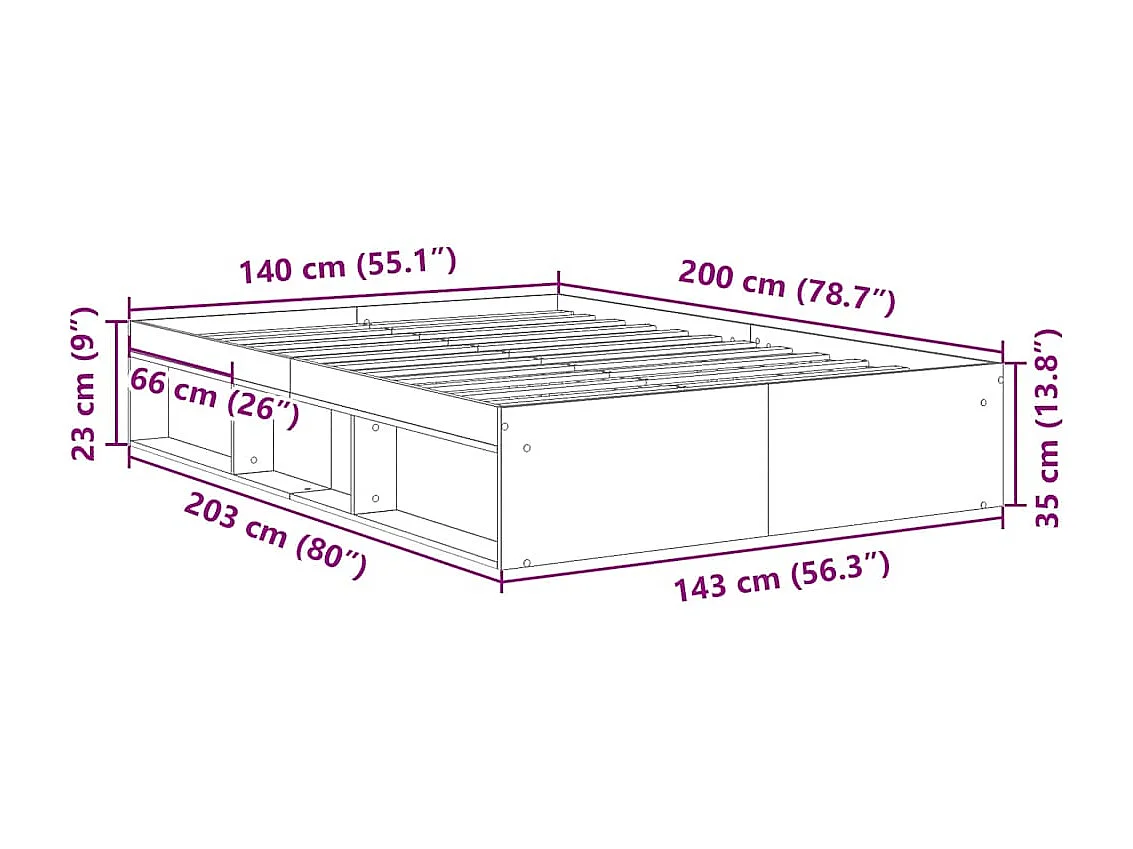 Estructura de cama Sonoma gris 140x200 cm