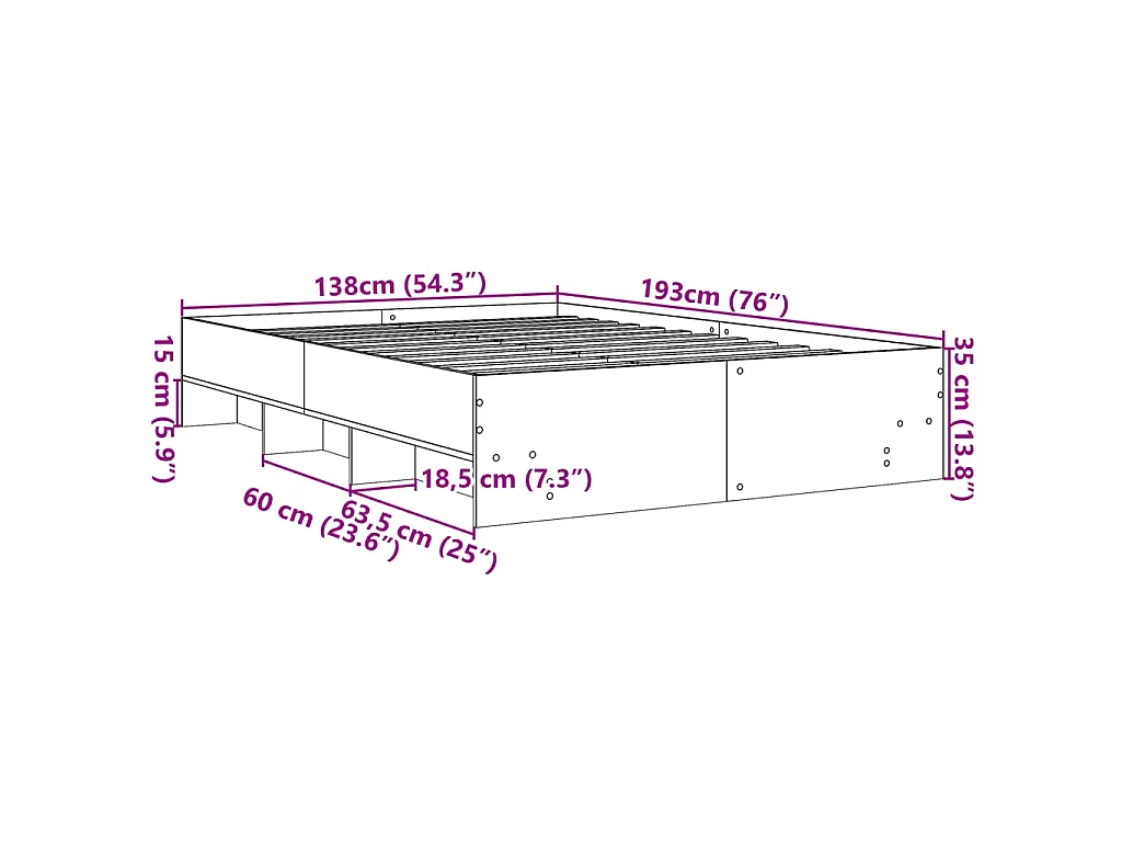 Bedframe bewerkt hout grijs sonoma eikenkleurig 135x190 cm