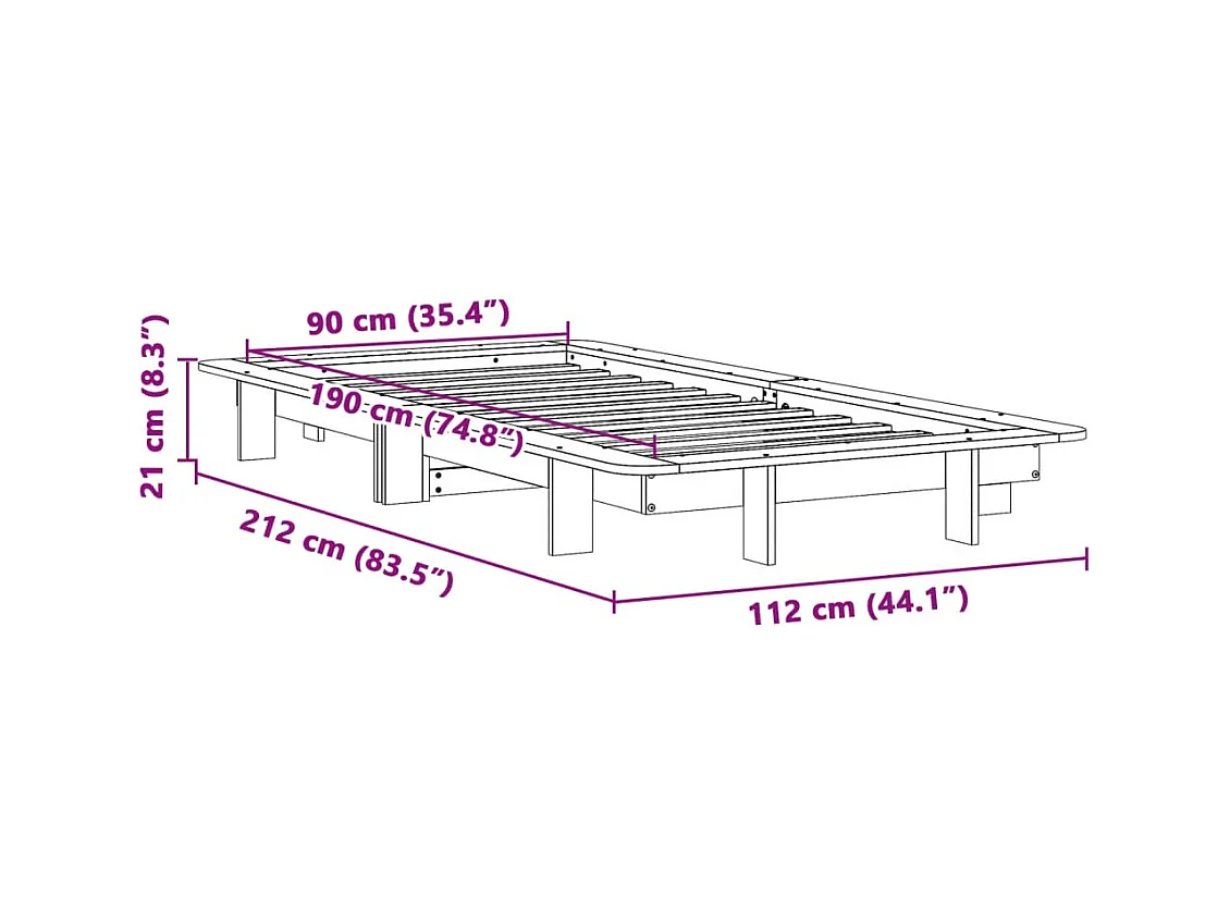 Bedframe zonder matras massief grenenhout wit 90x190 cm