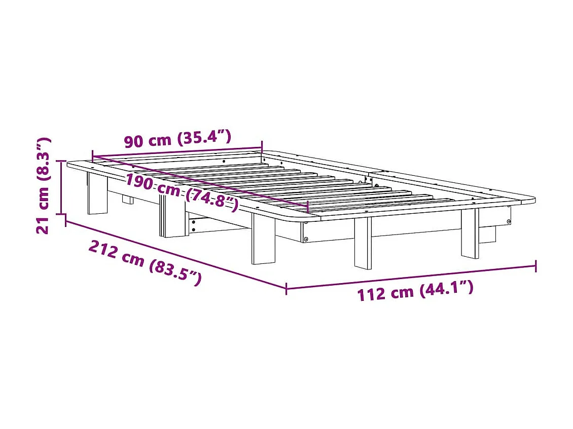 Cadre de lit sans matelas blanc 90x190 cm bois de pin massif