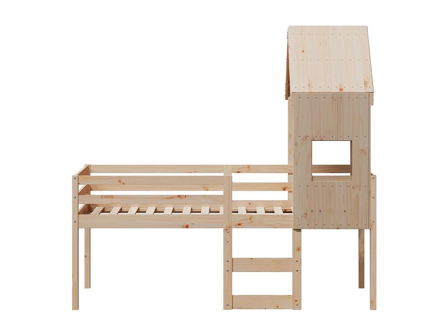 Hochbett mit Dach 75x190 cm Massivholz Kiefer