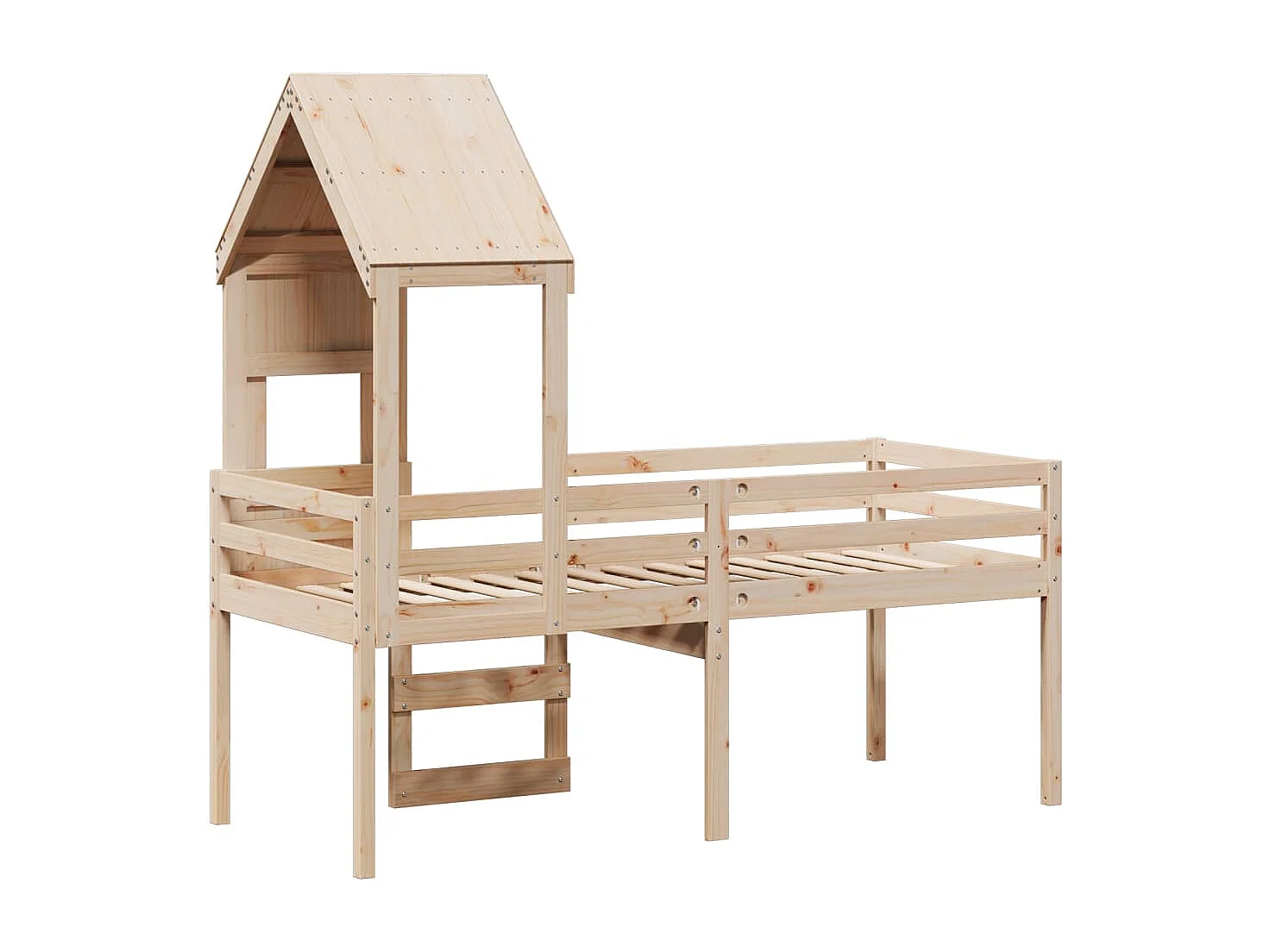 Hochbett mit Dach 75x190 cm Massivholz Kiefer
