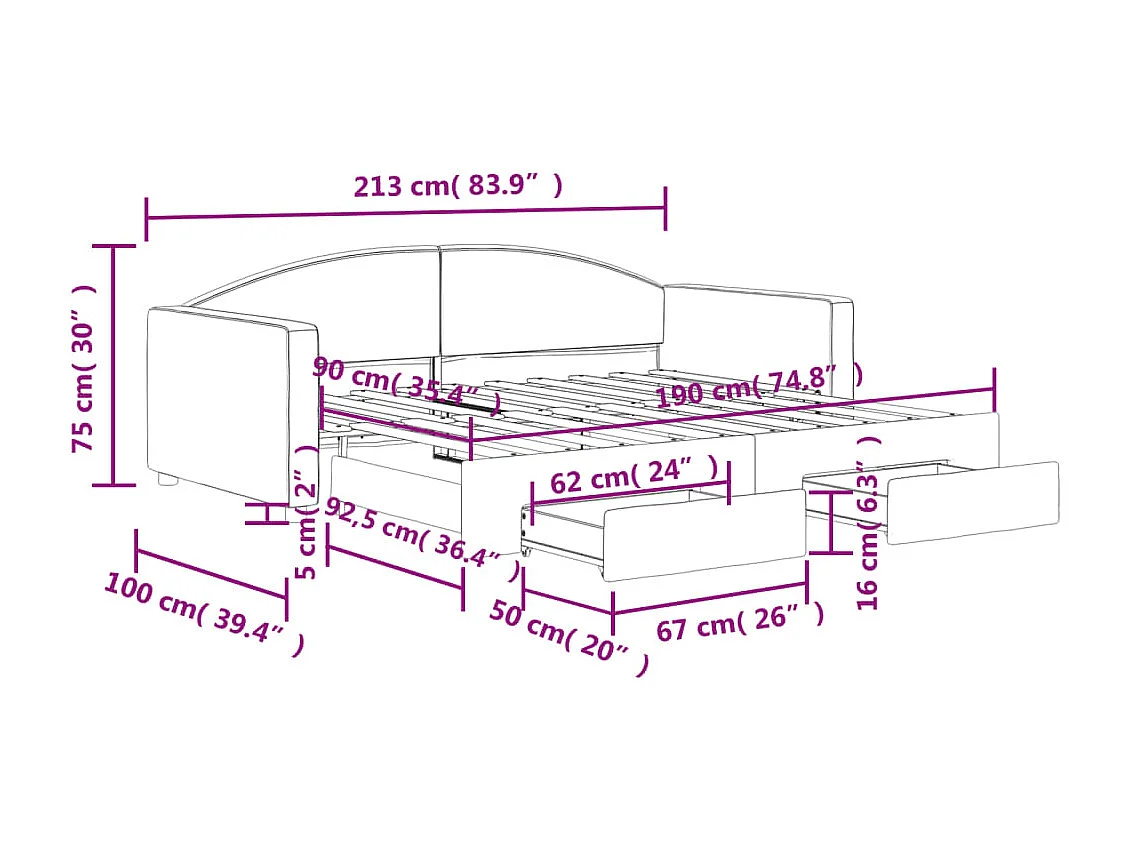 Tagesbett Ausziehbar mit Schubladen Dunkelgrau 90x190 cm Stoff