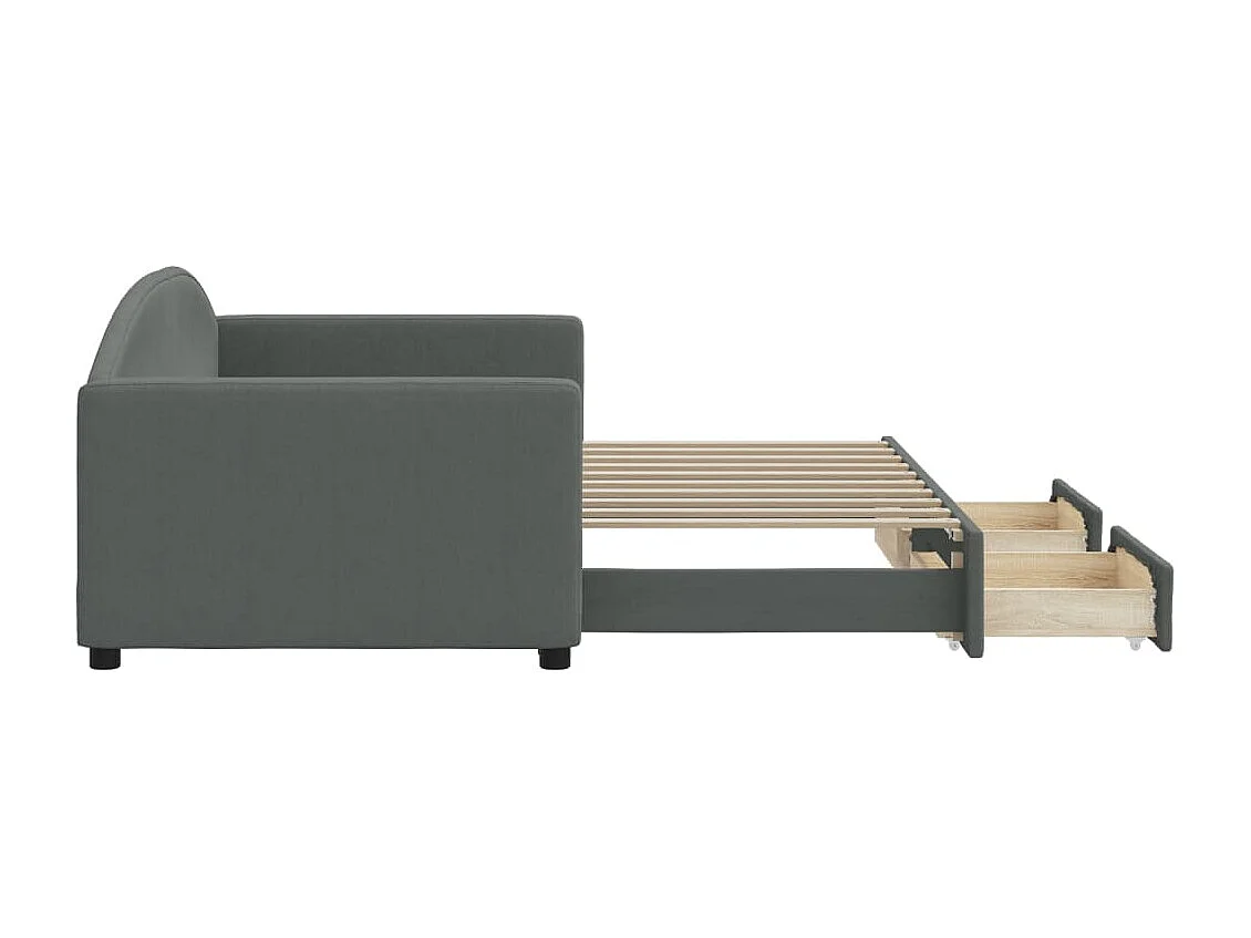 Tagesbett Ausziehbar mit Schubladen Dunkelgrau 90x190 cm Stoff
