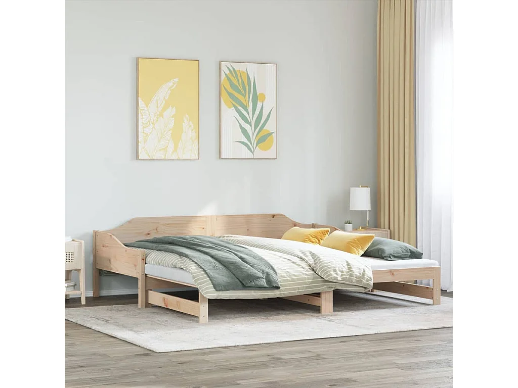 Divano Letto con Letto Estraibile 90x190 cm Legno Massello Pino