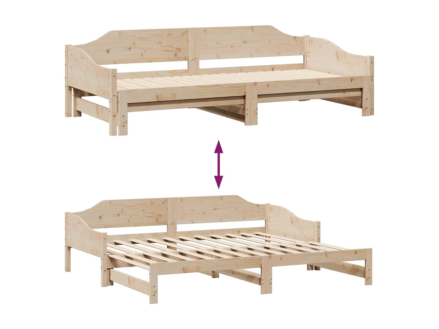 Divano Letto con Letto Estraibile 90x190 cm Legno Massello Pino