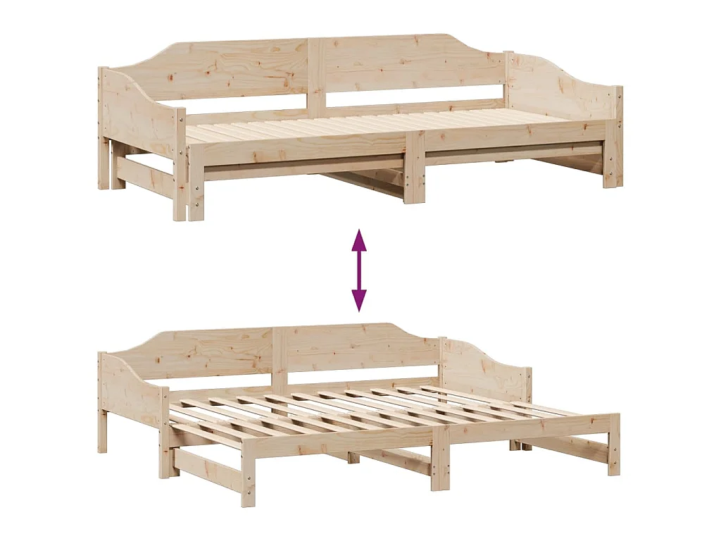 Lit de jour et lit gigogne sans matelas 90x190 cm bois massif