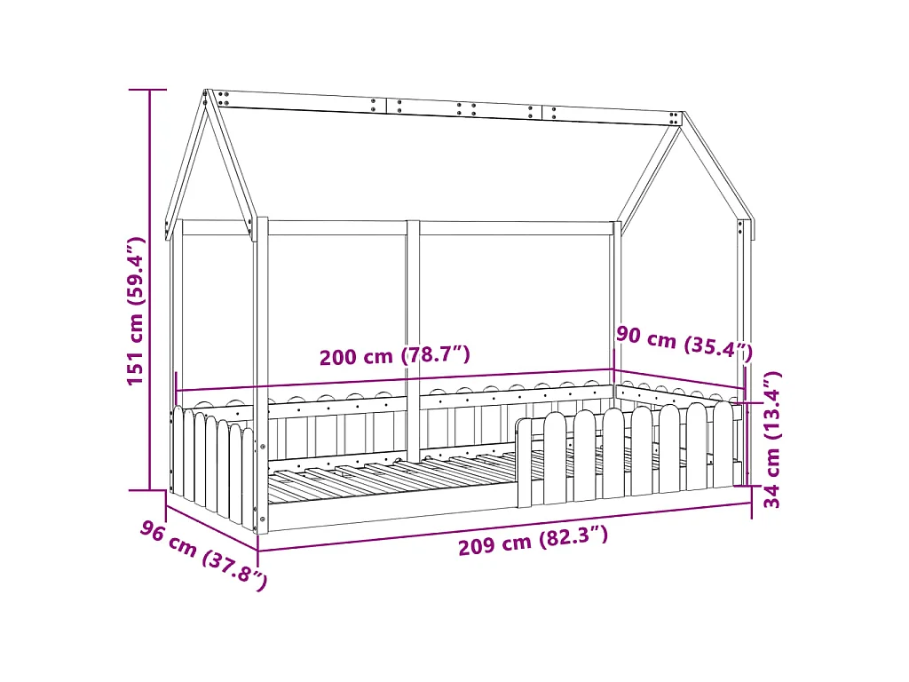 Cadre de lit d'enfants forme de maison sans matelas 90x200 cm