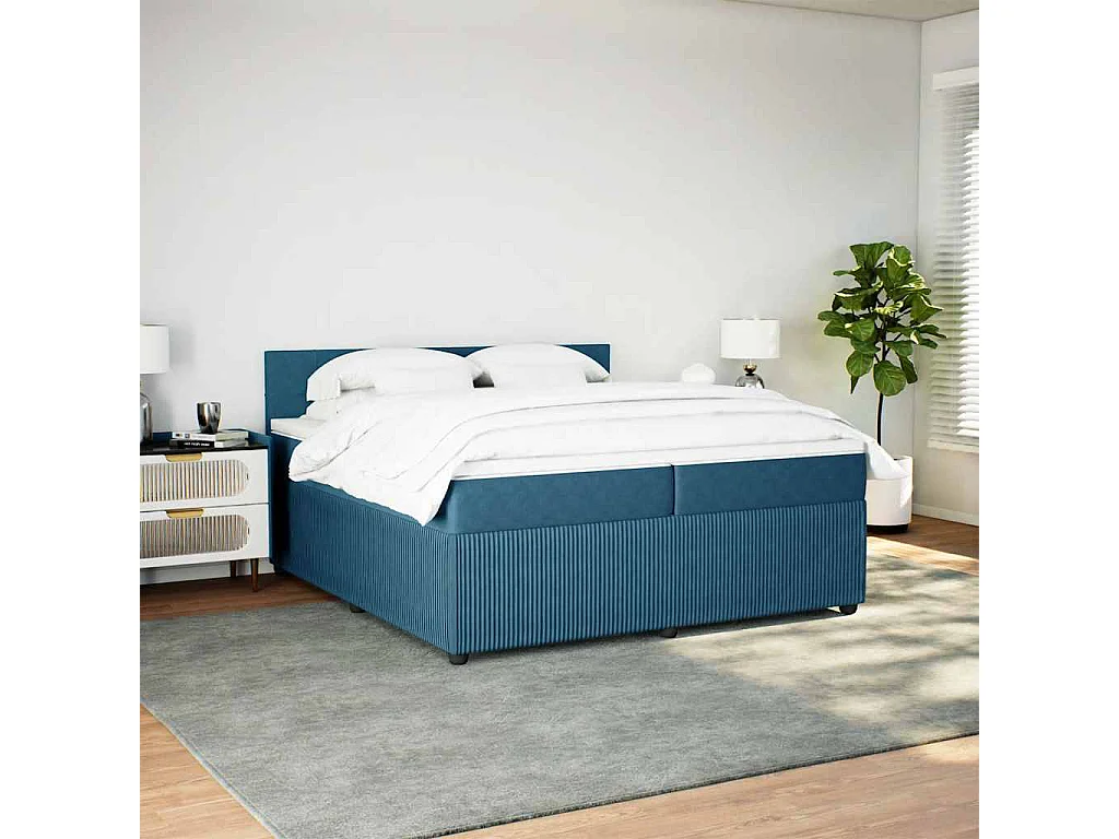 Boxspring met matras fluweel blauw 200x200 cm