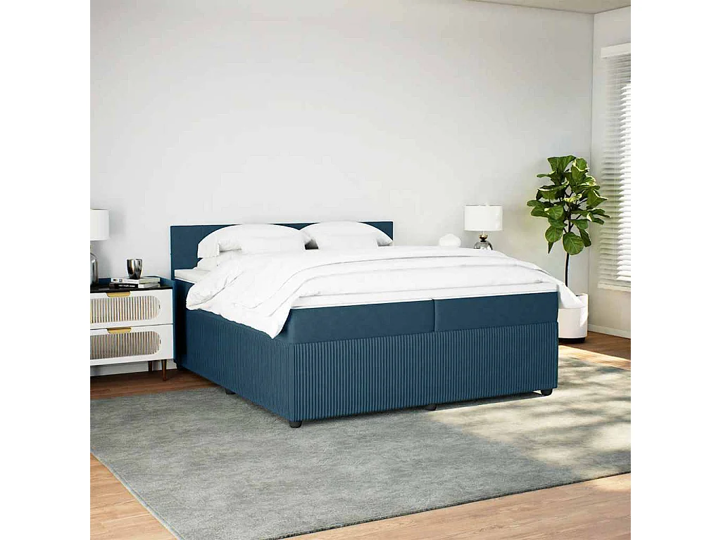 Cama com molas/colchão 200x200 cm veludo azul