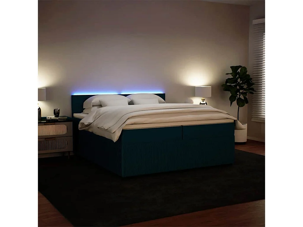 Boxspring met matras fluweel blauw 200x200 cm