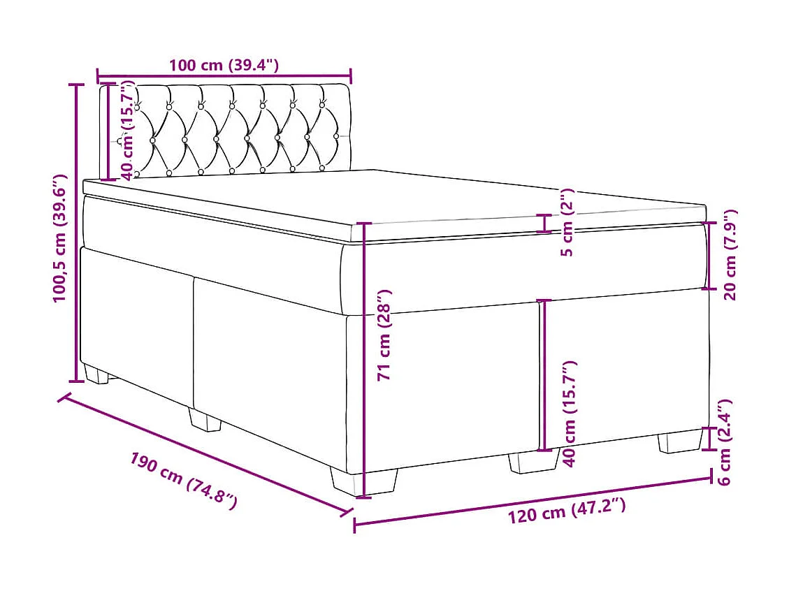 Cama box spring con colchón tela marrón oscuro 120x190 cm