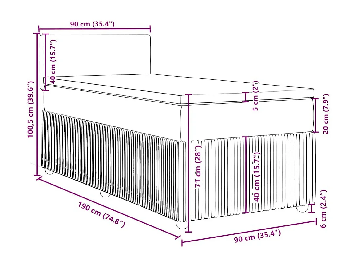 Boxspringbett mit Matratze Hellgrau 90x190 cm Samt