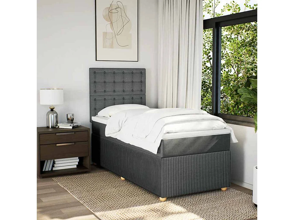 Giroletto a Molle con Materasso Grigio Scuro 90x190 cm Tessuto