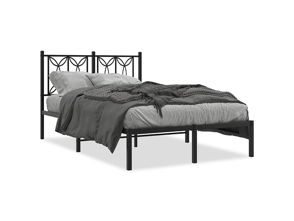 Bedframe met hoofdbord metaal zwart 120x190 cm