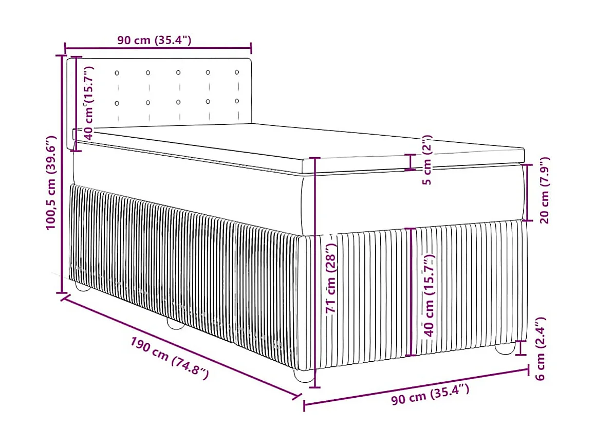 Cama boxspring com colchão 90x190 cm veludo azul