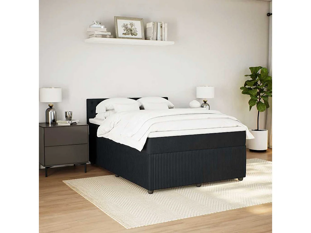 Sommier à lattes de lit avec matelas Noir 140x200 cm Velours