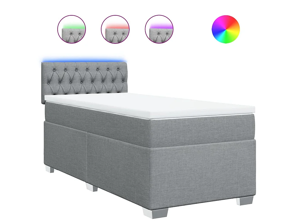 Cama box spring con colchón tela gris claro 100x200 cm