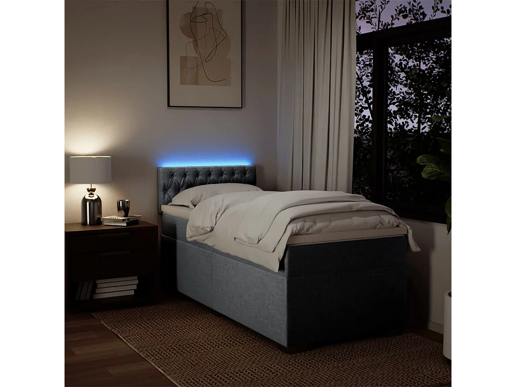 Cama box spring con colchón tela gris claro 100x200 cm