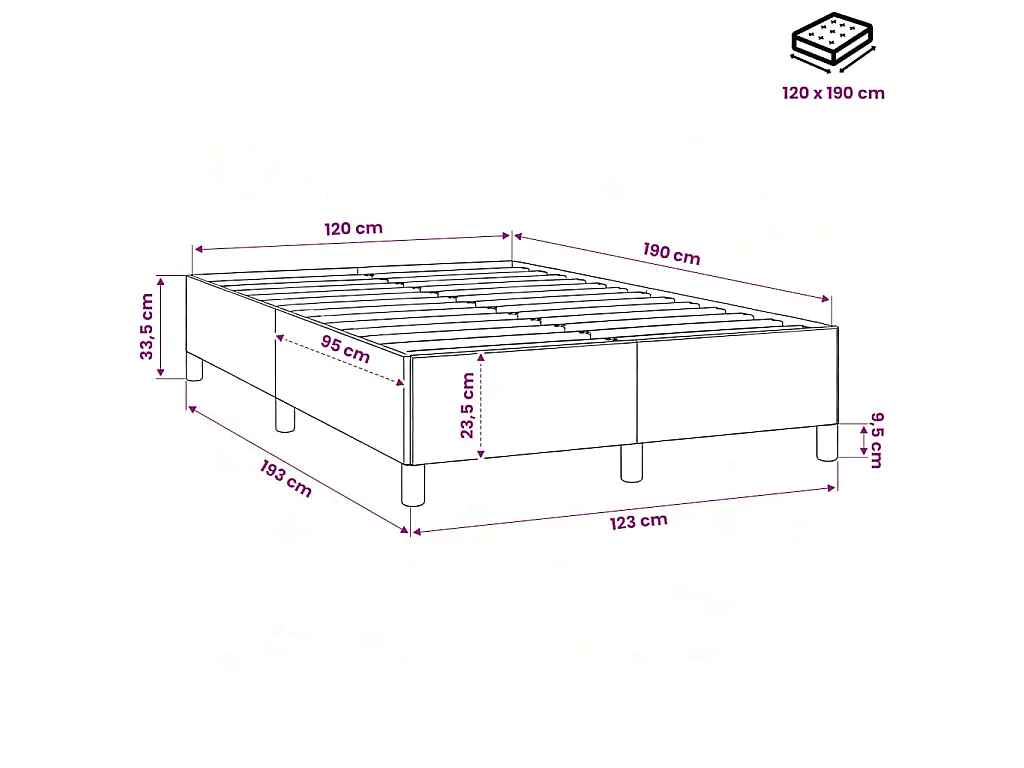 Cadre de lit sans matelas crème 120x190 cm tissu