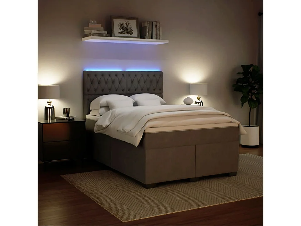 Boxspring met matras fluweel lichtgrijs 140x190 cm