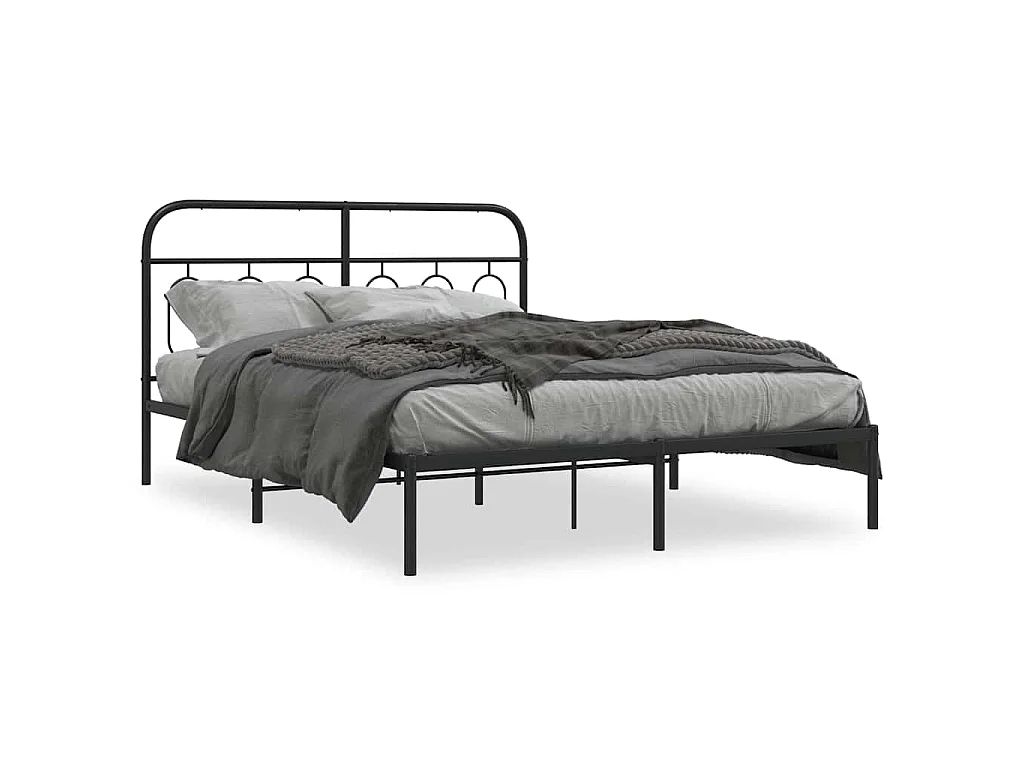 Cadre de lit métal sans matelas avec tête de lit noir 150x200cm