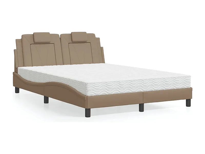 Cama com colchão 140x190 cm couro artificial cappuccino