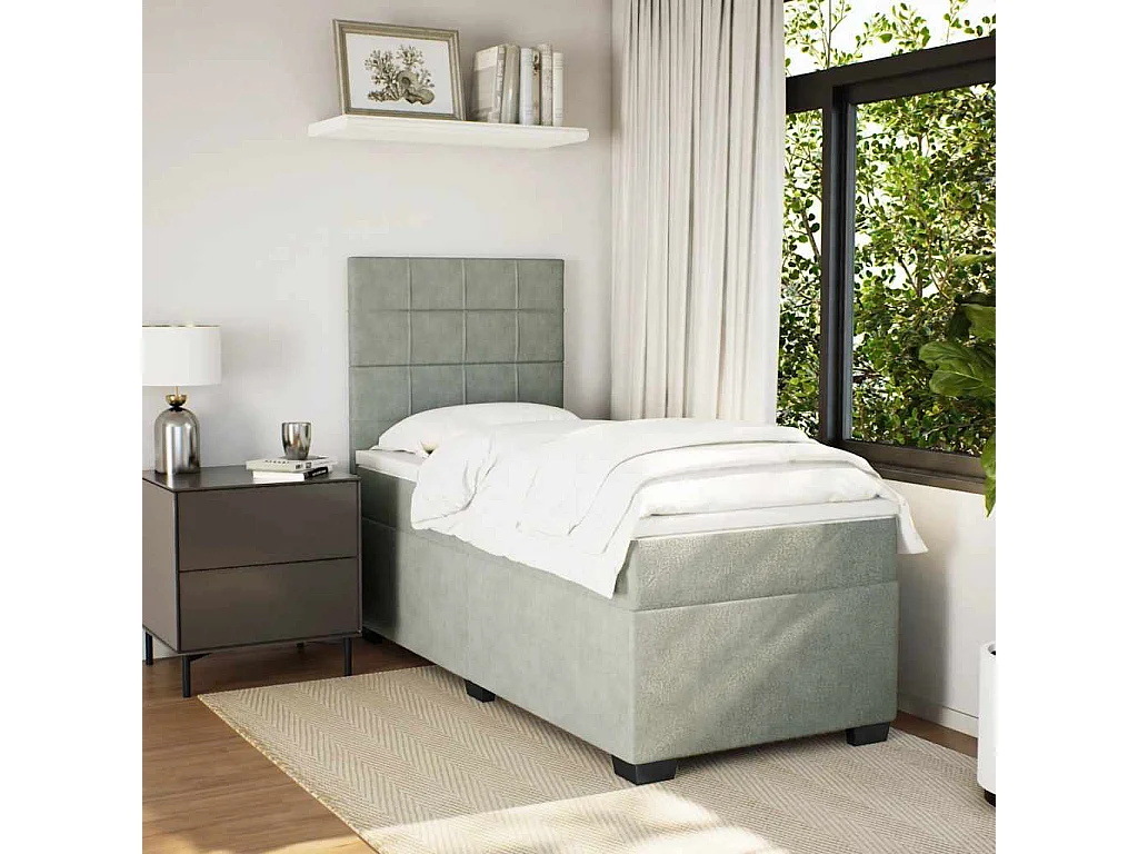 Cama box spring con colchón terciopelo gris claro 90x190 cm