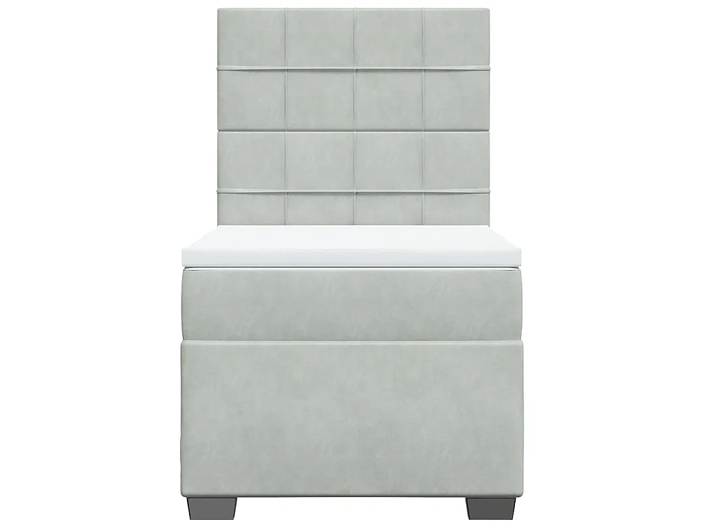 Cama box spring con colchón terciopelo gris claro 90x190 cm