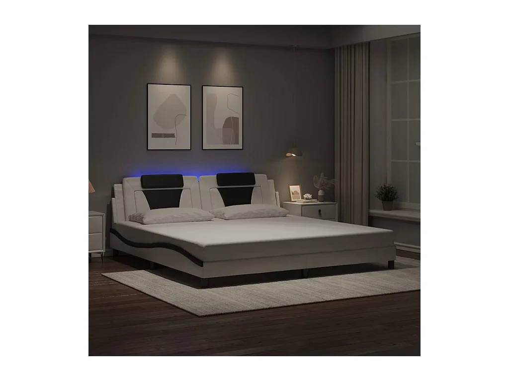 Bettgestell "Viana" mit LED ohne Matratze Weiß und Schwarz 200x200 cm Kunstleder