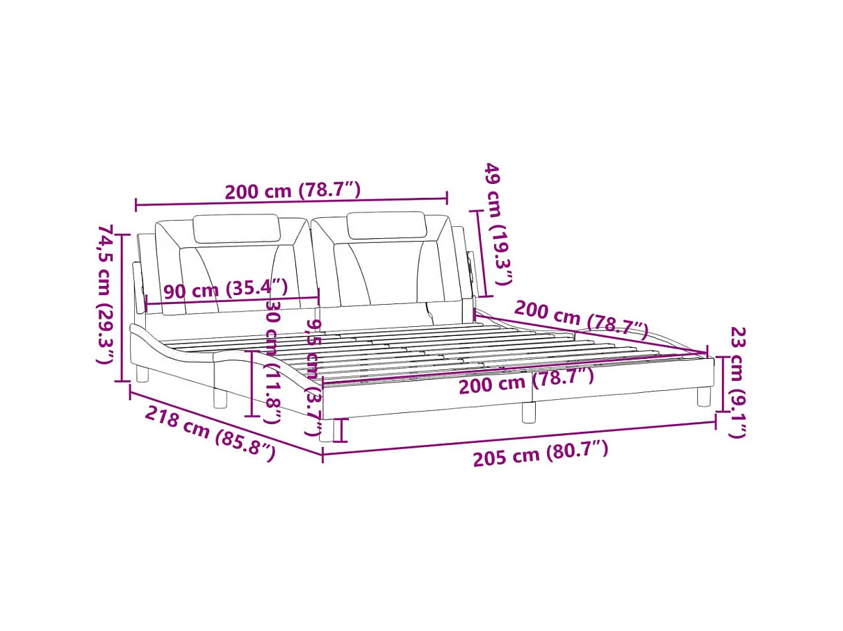 Bettgestell "Viana" mit LED ohne Matratze Weiß und Schwarz 200x200 cm Kunstleder