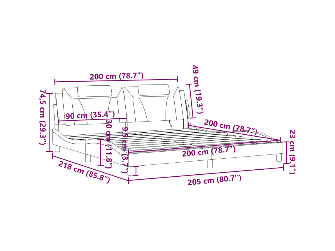 Bettgestell "Viana" mit LED ohne Matratze Weiß und Schwarz 200x200 cm Kunstleder