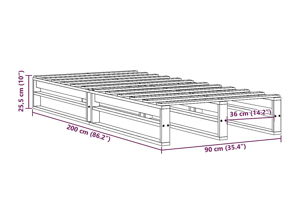 Cadre de lit sans matelas blanc 90x200 cm bois de pin massif