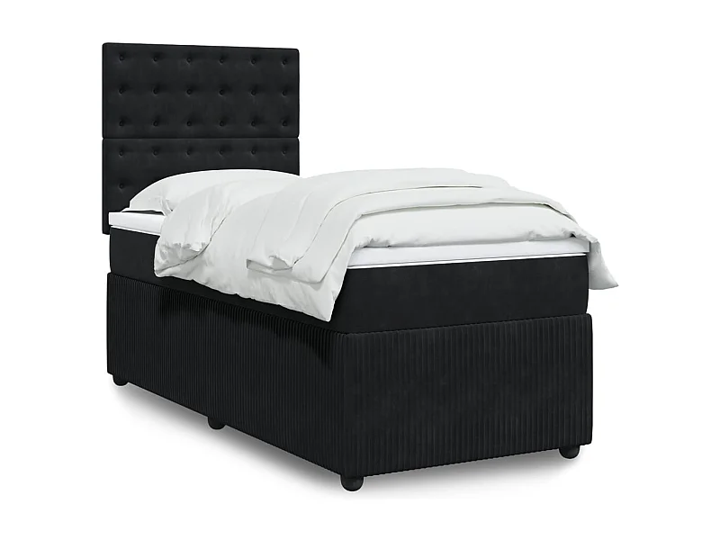 Cama box spring con colchón cuero sintético negro 90x190 cm