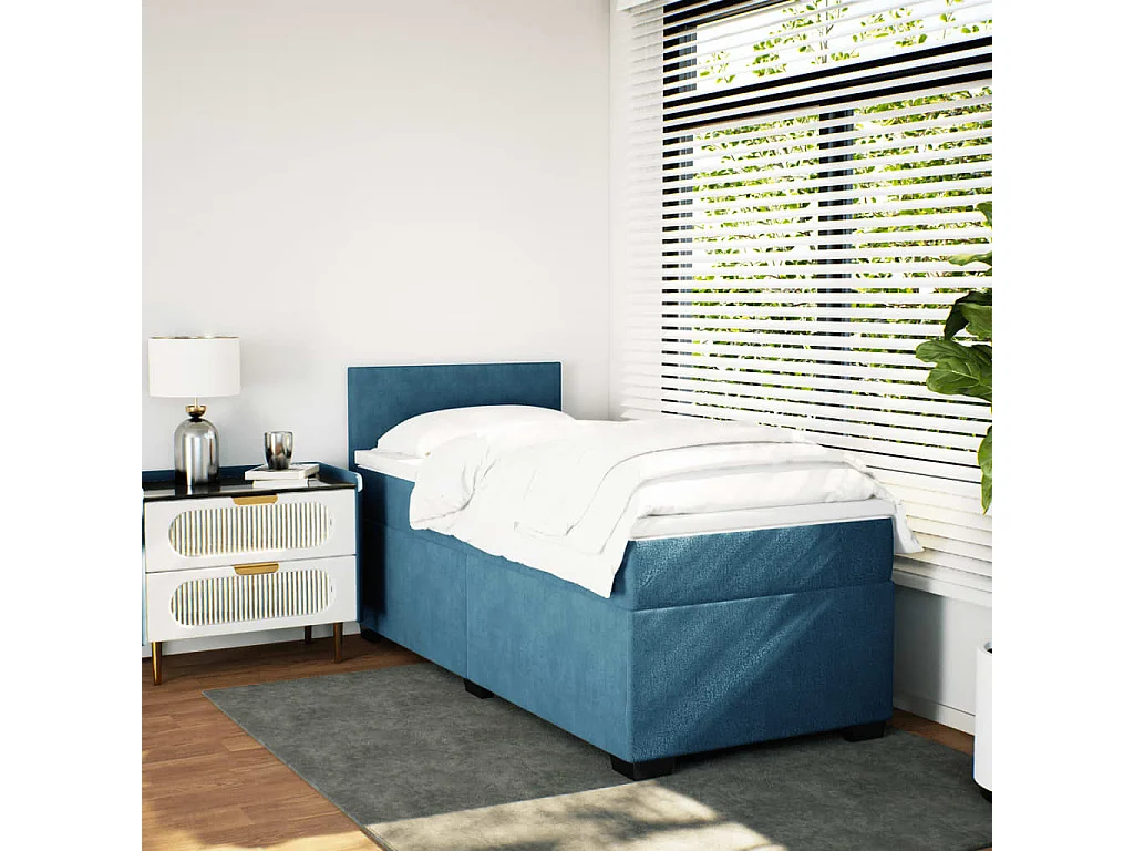 Sommier à lattes de lit avec matelas bleu 90x200 cm velours