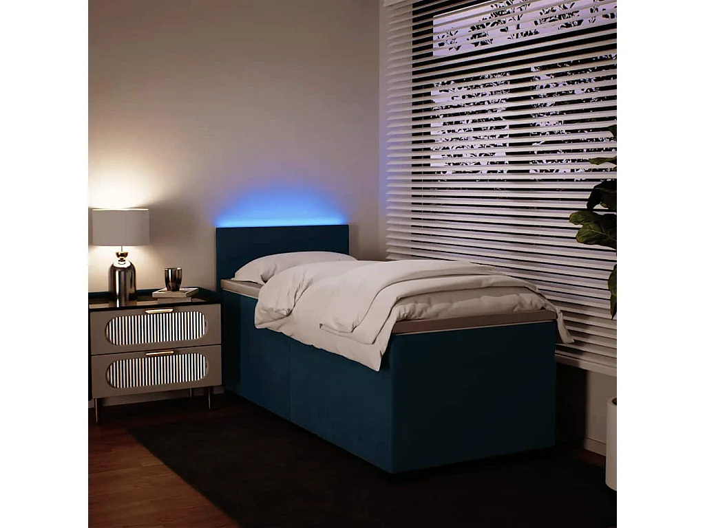 Sommier à lattes de lit avec matelas bleu 90x200 cm velours