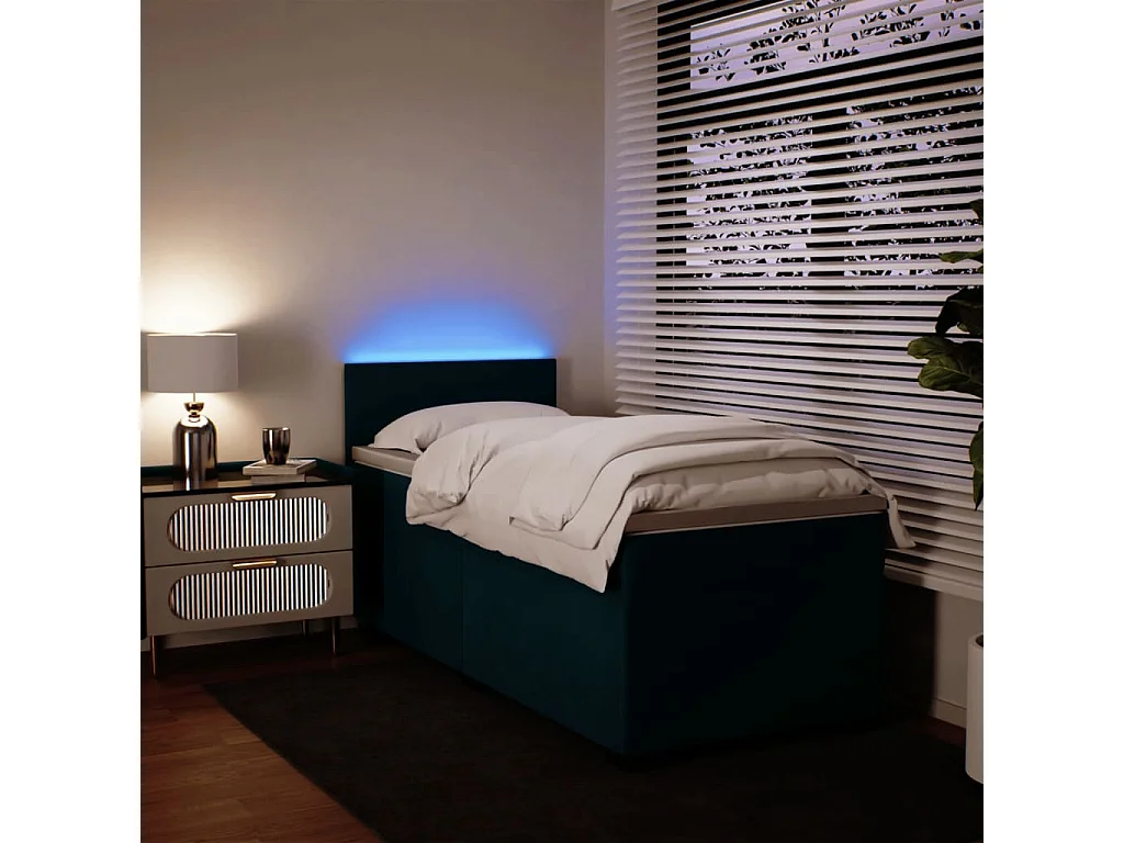 Sommier à lattes de lit avec matelas bleu 90x200 cm velours