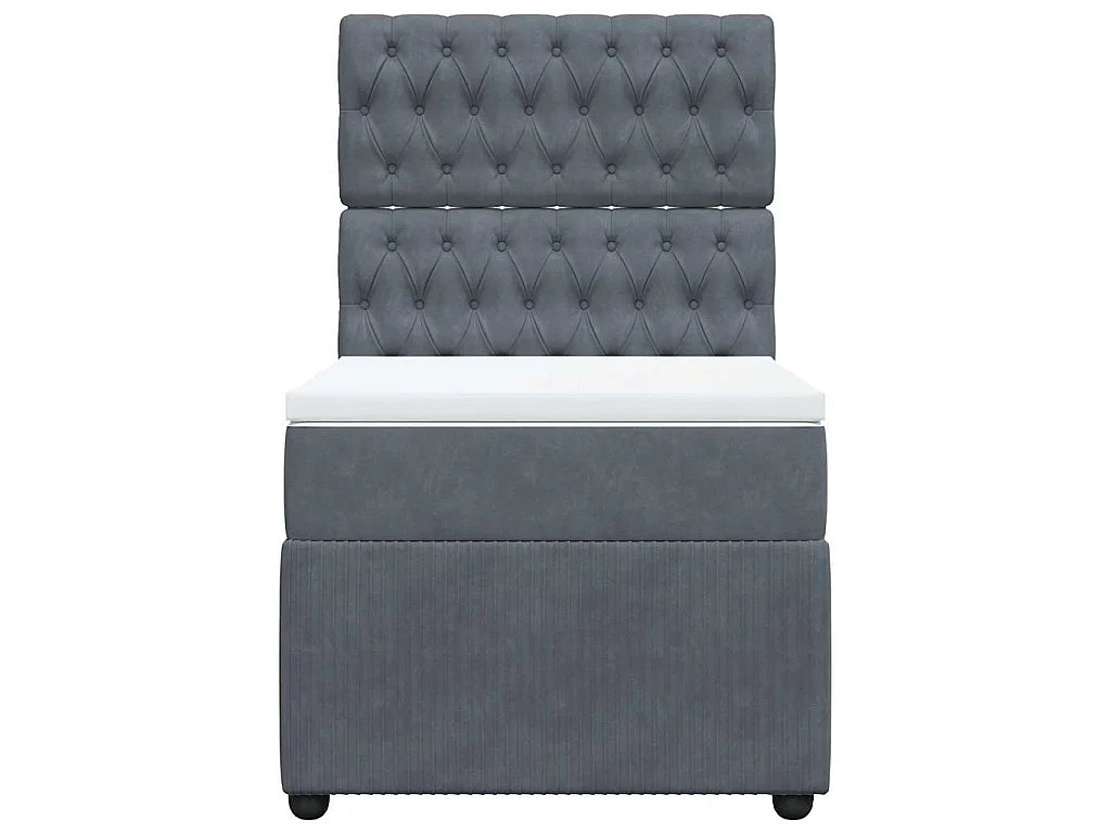 Cama box spring con colchón terciopelo gris oscuro 100x200 cm