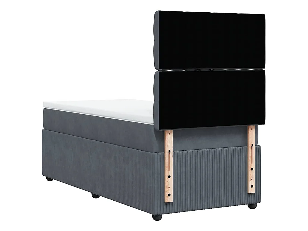 Cama box spring con colchón terciopelo gris oscuro 100x200 cm