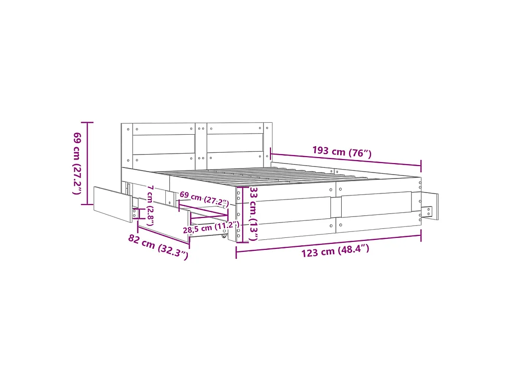 Giroletto Testiera Grigio Cemento 120x190 cm Legno Multistrato