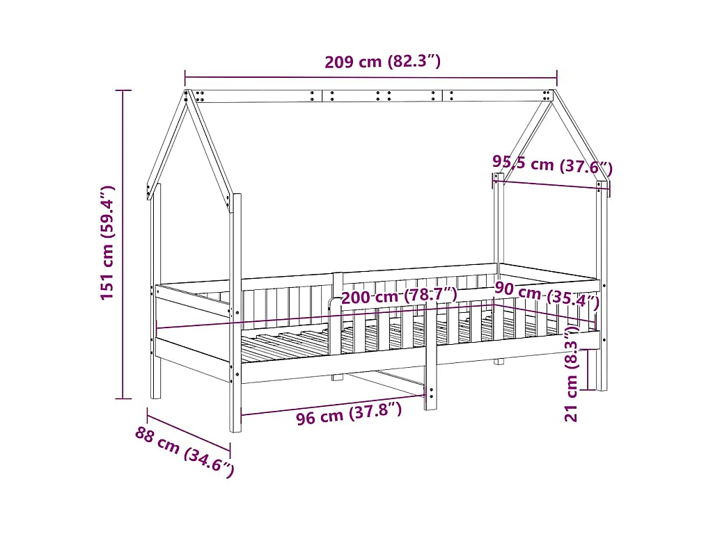 Cadre de lit d'enfants forme de maison sans matelas pin